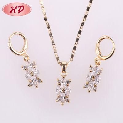 Wholesale Cheap Mexico 2020 New Fashion Design Necklace Earring 18K Zirconia Golden Plating Gemstone Jewelry Sets
