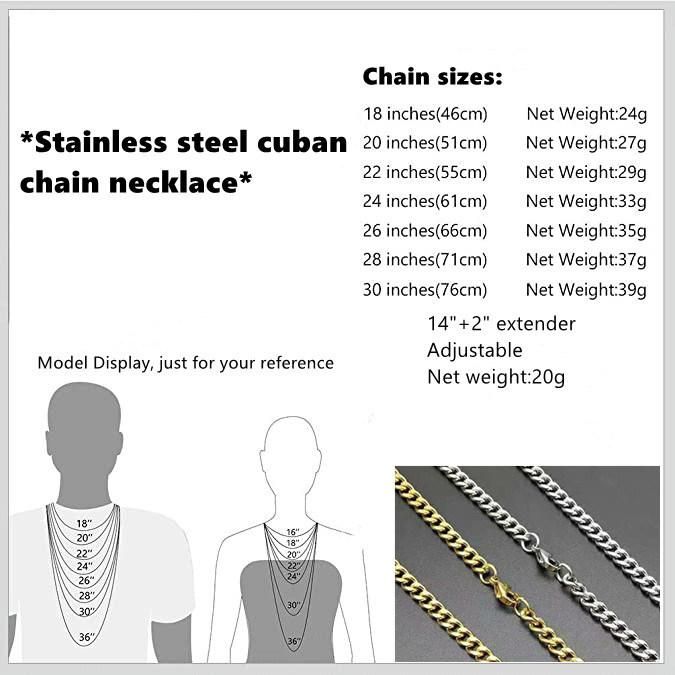 18K Gold Plated Nickel-Free Hypoallergenic Jewelry Stainless Steel Cuban Chain Necklaces for Men Women