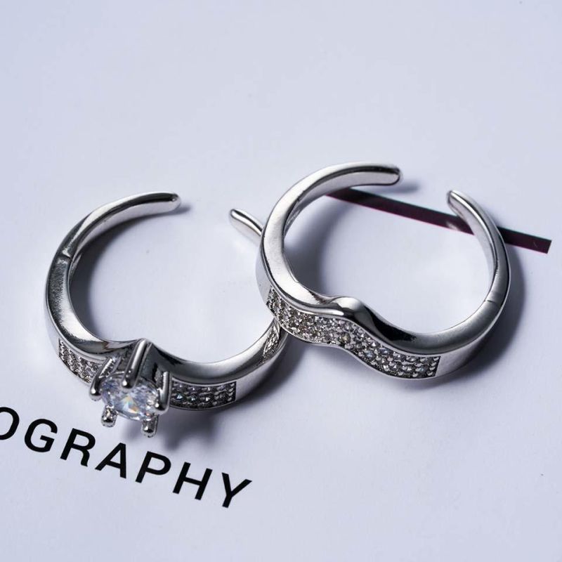 Fashion Jewelry Heart-Shaped Two-Color Diamond Pair Rings