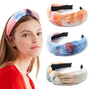 2021 New Arrival Fashion Tie Dyed Cross Bow Knot Thicken Velvet Headband Hair Accessories