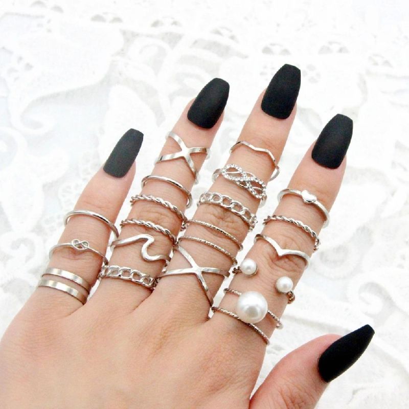 Simple Pearl Love Open Ring 19 PCS/Set Knuckle Ring European and American Metal Jewelry Women′ S Ring Set Dropshipping Wholesale