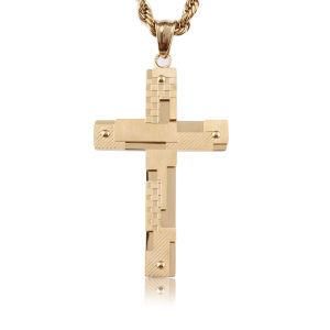 Gold Plated Stainless Steel Irregular Stitching Cross Pendant Necklace