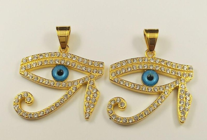 The Eye of Horus Jewelry Titanium Stainless Steel Gold Plated Diamond Horus Blue Eye Pendant Spt2616