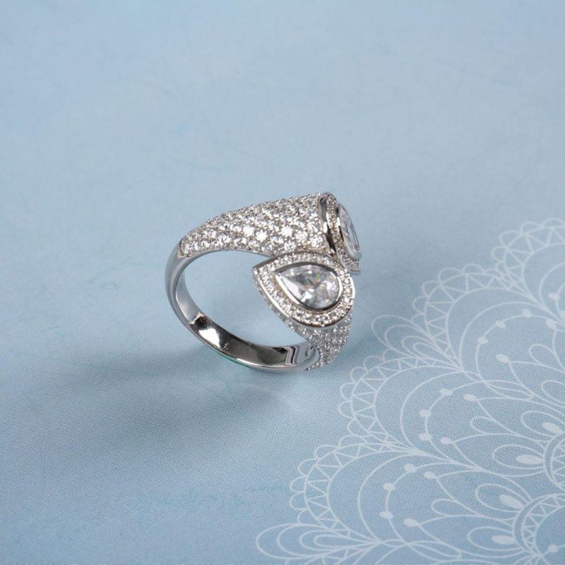 925 Silver White Gold Plating Luxury Pear Shape Ring