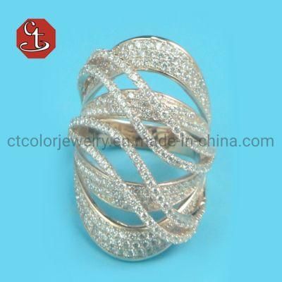 New Trend Jewelry Exaggerated Geometric Lines Zircon Women&prime;s Ring Party Accessories Gifts