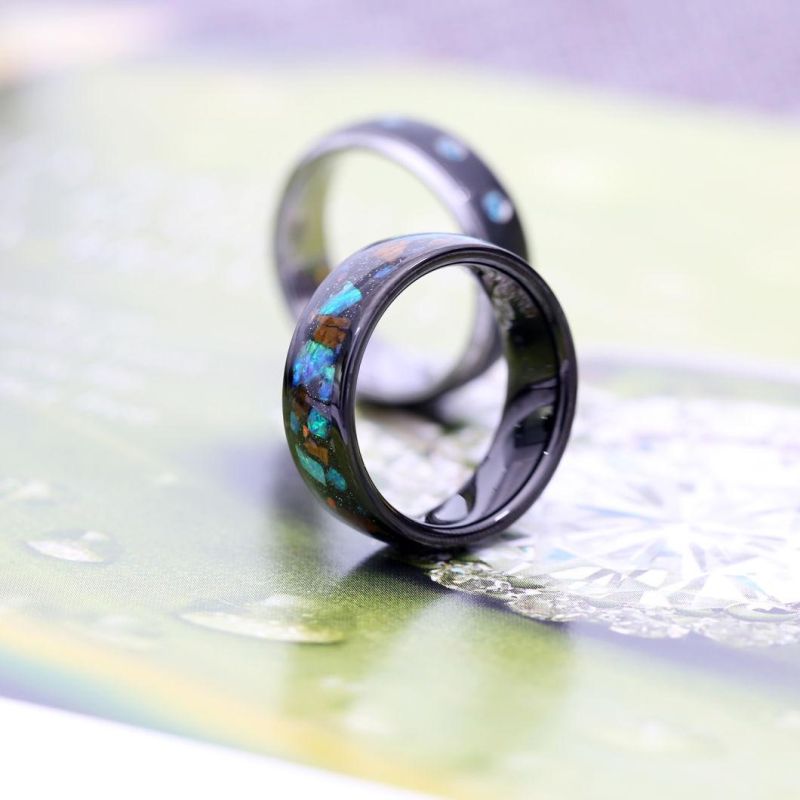 Men Tungsten Carbide Ring Blue Green Opal Stone Inlay