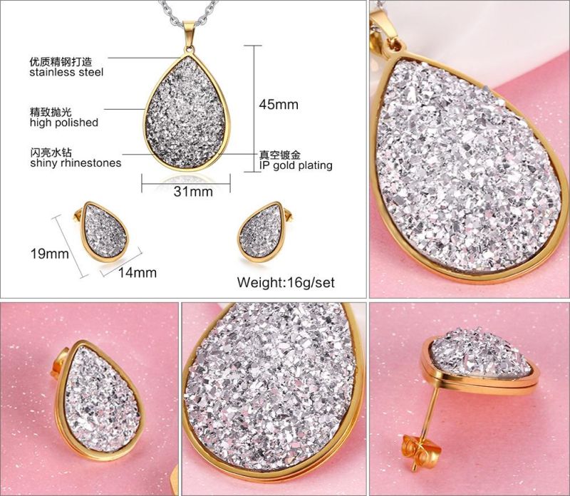 Water Drop Jewelry Set Wedding Necklace Stud Earring for Gift