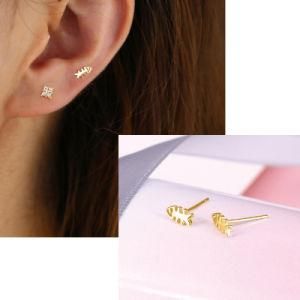 2021 Trendy Jewelry New Creative Fish Bone Gold Plated Stud Earrings Charm Cubic Zircon Fish Bone Ear Studs for Women