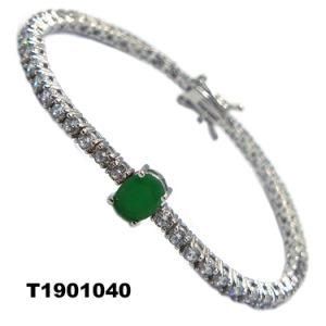 Fashion Jewelry Silver Bracelet with Fusion Stone in Rhodium Plating