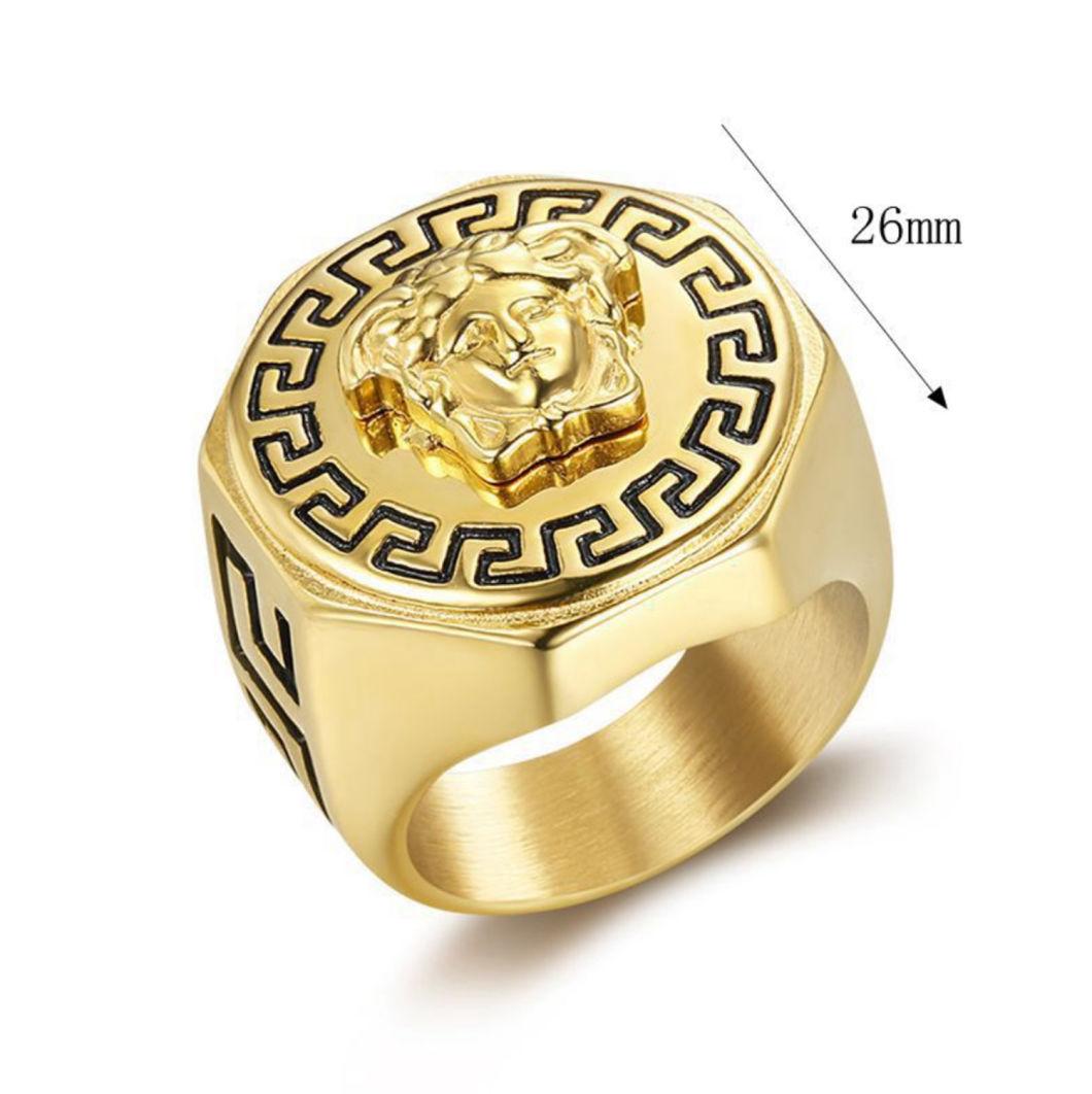 Ancient Greek Mythology Medusa Ring Titanium Steel Tide Brand Gold-Plated Medusa Hip Hop Hiphop Ring for Men Sgmr2625