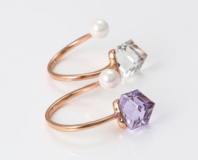 Jewelry Elegant Fashion High Design Generous Crystal Open Ring Pearl Adjustable Rose Gold Ring