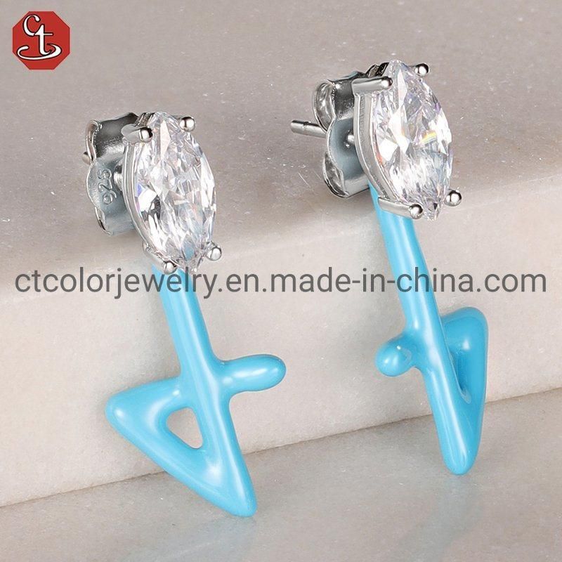 Fashion Jewelry Color Enamel Stud Silver Earrings