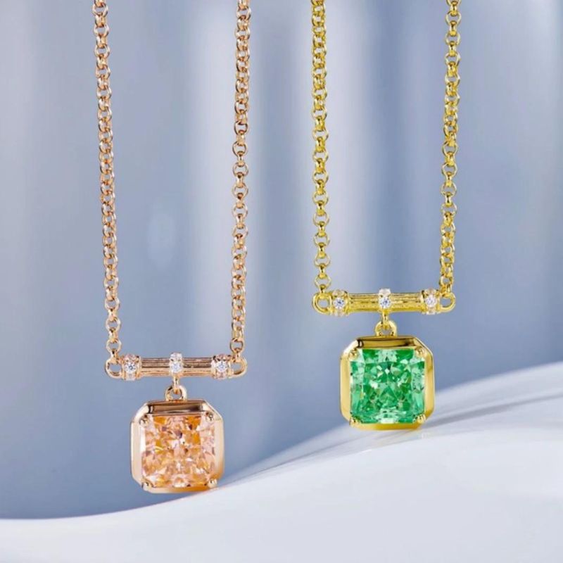 2022 New Fashion Jewelry Pink Green 18K Gold Plated Necklace Gold Plated Luxury Colored Diamond Pendants Women′ S Wedding Necklaces