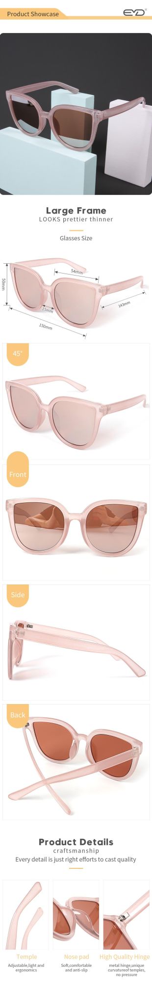 Light Pink Sunglasses Red Brown Lenses Sun Glasses Cat Eye Shape Eyeglasses Women Men Sunglass