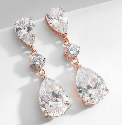 Bridal Big Pear CZ Earring Jewelry, Wedding Big Pear CZ Earring Jewelry, Rose Gold CZ Earring