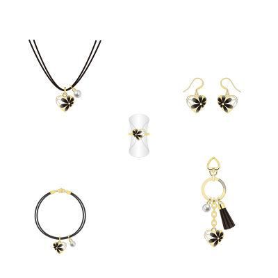 Low Price Classic Gold Pearl Black Flower Chinese Style Jewelry Set