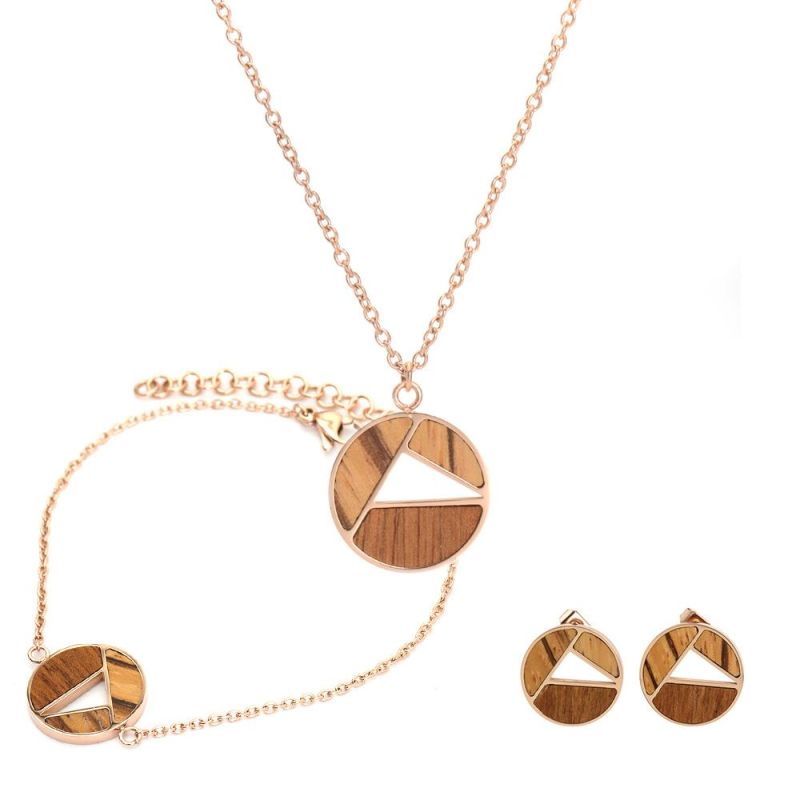 Minimalist Stainless Steel Womens Jewelry 2021 Wood Pendant Wholesales Price Earring Bracelet Women Necklaces Jewelry Sets