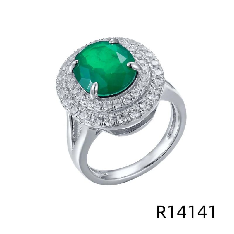 Hot Sale 925 Sterling Silver with Oval Emerald Stone Ring