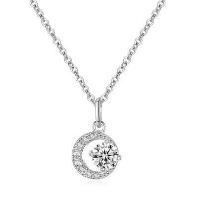 925 Sterling Silver Fashion Zircon Moon Pendant Clavicle Chain Necklace for Women Shiny High-End Wedding Jewelry