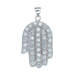 Fashion CZ Paved 925 Sterling Silver Jewish Hamsa Charm Pendant