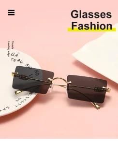 New Designed Unique Metal Temples Rectangle Rimless UV400 Sunglass
