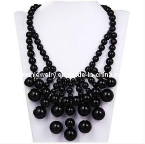 Summer Fashion Stone Jewelry/Black Cascade Bauble Bib Necklace (PN-094)