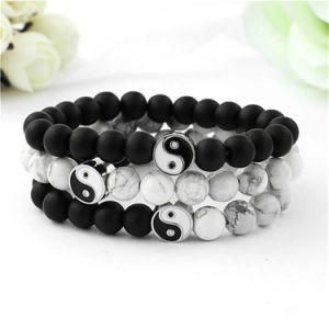 Natural Stone Matte Howlite Bead Amulet Tai Chi Charm Bracelet