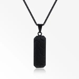 Gold Plated Stainless Steel Black Square Brand Pendant Necklace
