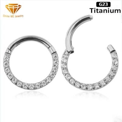 Silver Jewelry ASTM F136 Titanium Hinged Segment Ring with Set CZ Hoop Ring Body Piercing Jewelry Tp2518