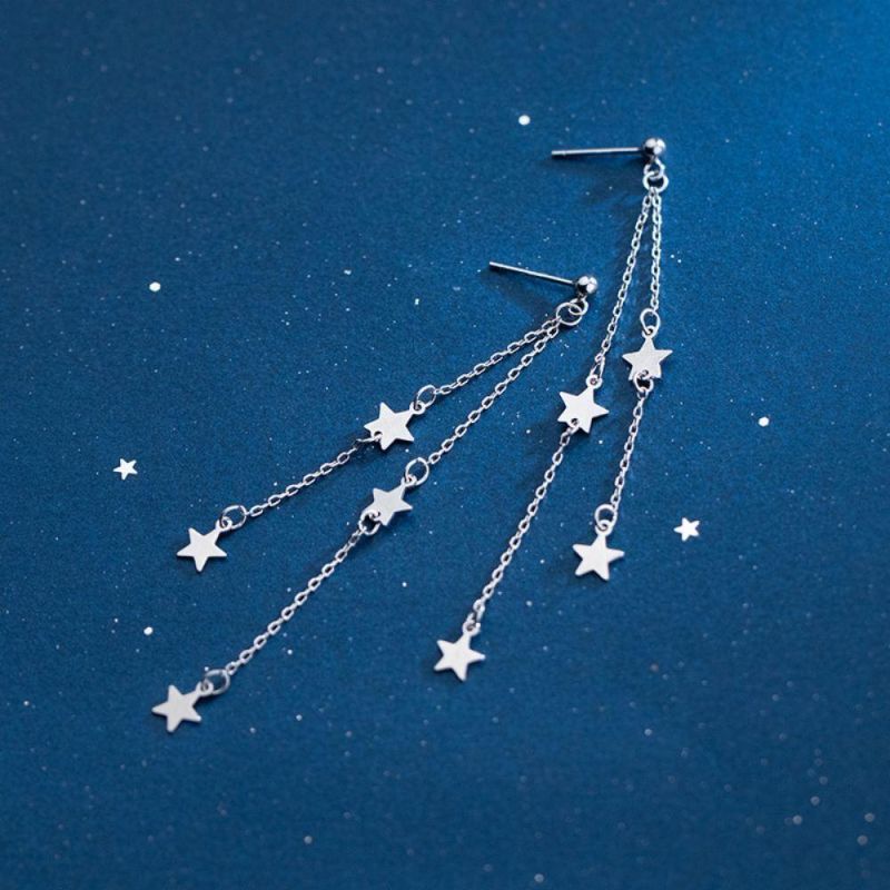 925 Sterling Silver Star Tassel Stud Earrings for Women Temperament Girls Party Fashion Jewelry Gift