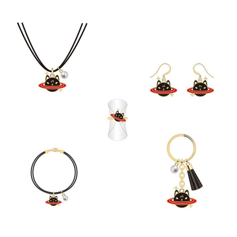 High Quality Golden Black Red Funny Cat Universe Jewelry Set