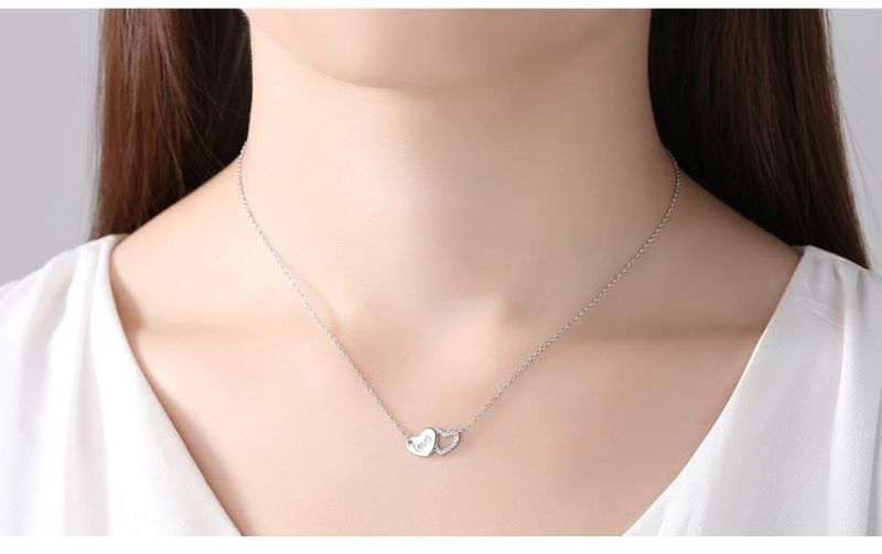 3A Cubic Zircon Silver Jewelry S925 Love to Heart Necklace