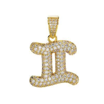 High Polish 14K Gold Diamond 12 Zodiac Gemini Signs Pendants for Charms Jewellery