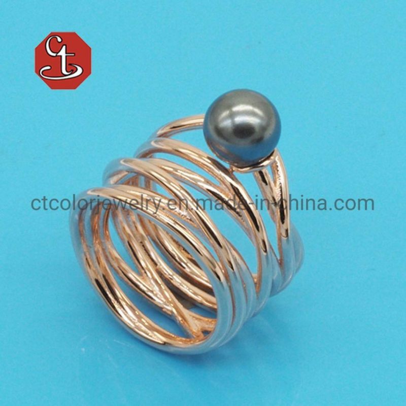 European Style Black Pearl Twisted Rings Metal Finger Rings Fashion Women Party Jewelry