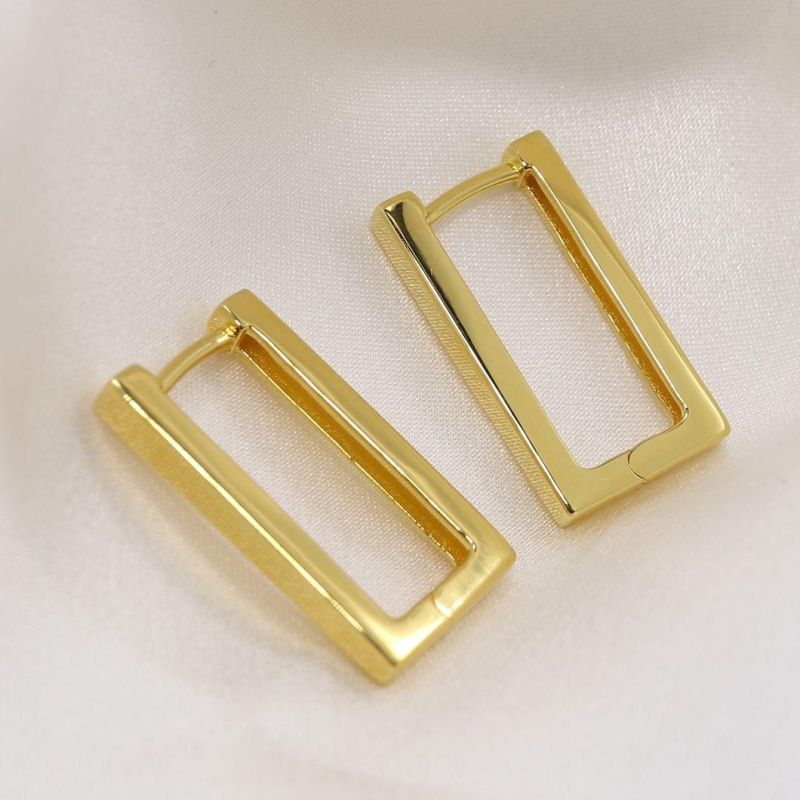 2022 New Design Trendy Custom 18K Gold Plated Square 925 Silver Fashion Jewelry Rectangle Large Huggie Hoop Women Statement Earrings