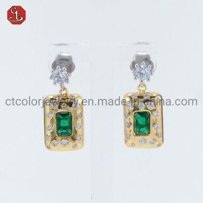 Fashion Jewelry 925 Silver 18K Gold Plated Gemstone Imitation Antique Jewelry with CZ Earring for Women