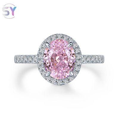 European Style Fashion Jewelry 925 Sterling Silver Paved 7mm*9mm Cushion Cut Pink Zircon Anniversary Ring