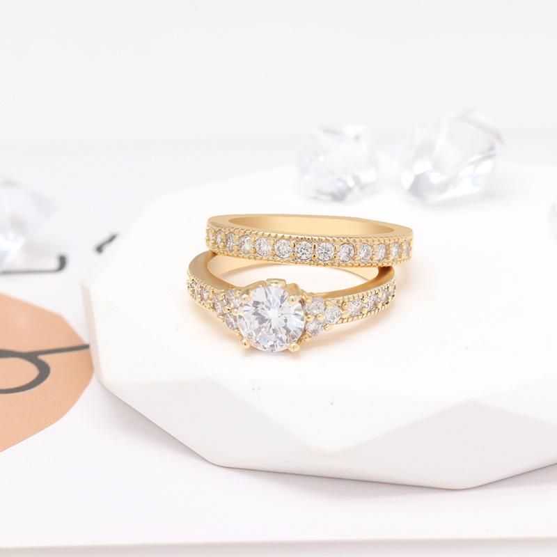 18K Bridal Luxury Cubic Zirconia Wedding Band Two Pieces Ring Set