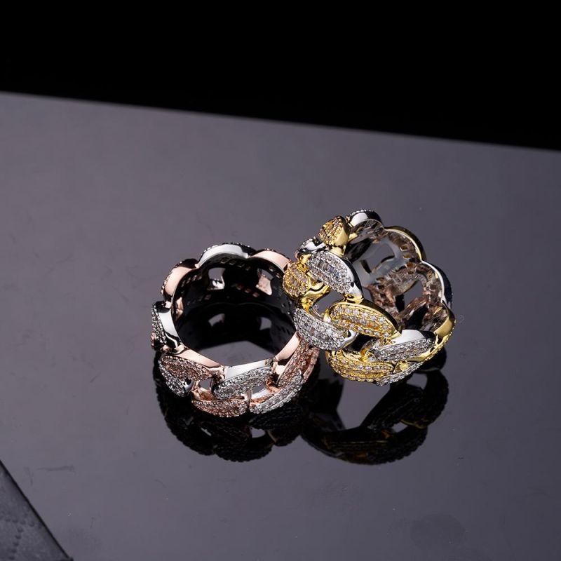 Copper Brass Finger Wedding Intalian CZ Baguette Minimalist Shaped Iced out Shape Cuban Rings Jewelry