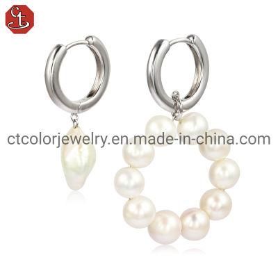 Wholesale OEM Fashion Jewelry Silver and Brass Freshwater Pearl Drop Earring for Women