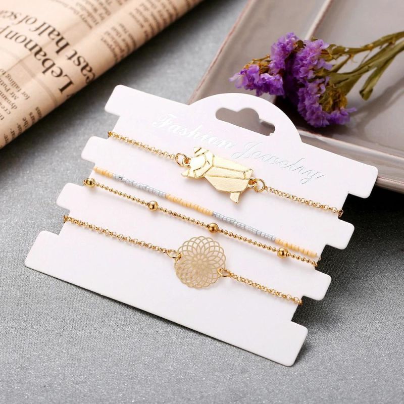 Fashion Jewelry Gold Multi-Layer Alloy Bracelet with Hollowed-out Pattern and Cat Charm