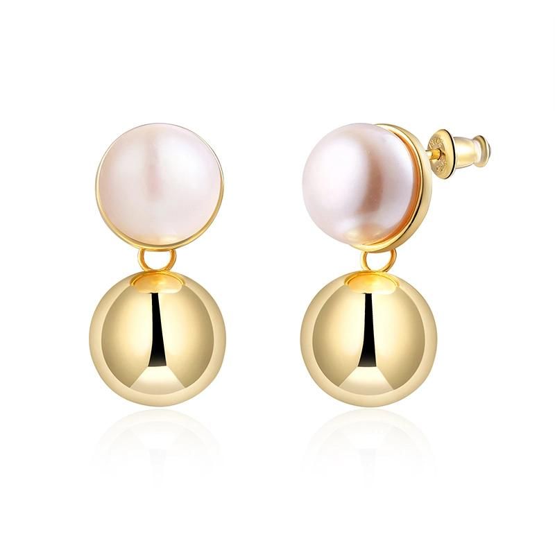 Fashion Jewelry 925 Silver High Quality Gold Plated Fashion Accessories Fresh Water Pearl Ball Jewellery Factory Wholesale Earrings