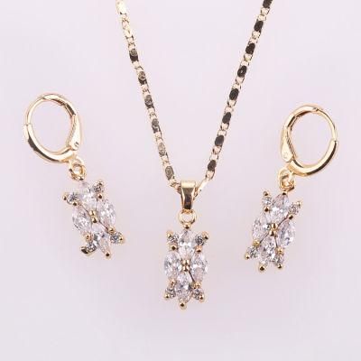 Fashion Wedding Silver Gold Plated Alloy Ring Necklace Earring Jewelry Set with Crystal CZ Pearl