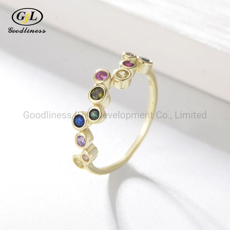 Hot Sale New 925 Sterling Silver Rainbow Zircon Ring