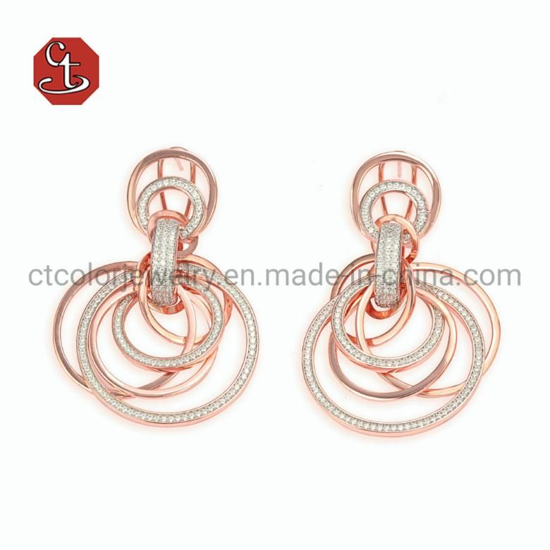 Fashion Jewelry 18K Gold Rose Nickel Free Plated Cubic Zirconia Earrings for Women