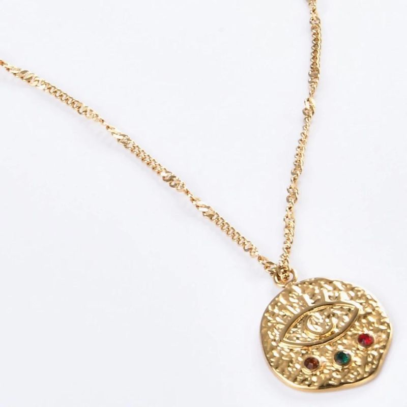 18K Gold Coated Necklace Fashion Jewelry Stainless Steel Jewellery Eyes Pendant Necklace with Zircon