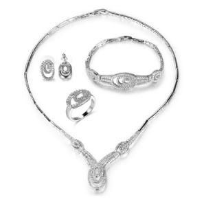 Luxury Sterling Silver Jewelry Wedding Ring Earring Bracelet Necklace Set