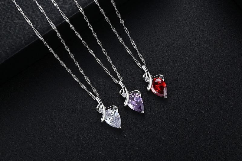 Fashion Drop Shaped Three Color Crystal Stone Zircon Pendant Necklace
