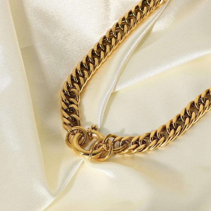 Stainless Steel Punk Cuban Chain Necklace with 18K Gold Plated for Women Jewelry