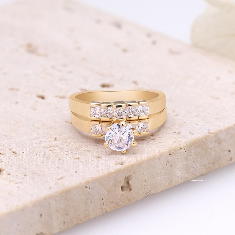 Dainty 18K Gold Bling Bling Cubic Zirconia Two Piece Bridal Ring Set